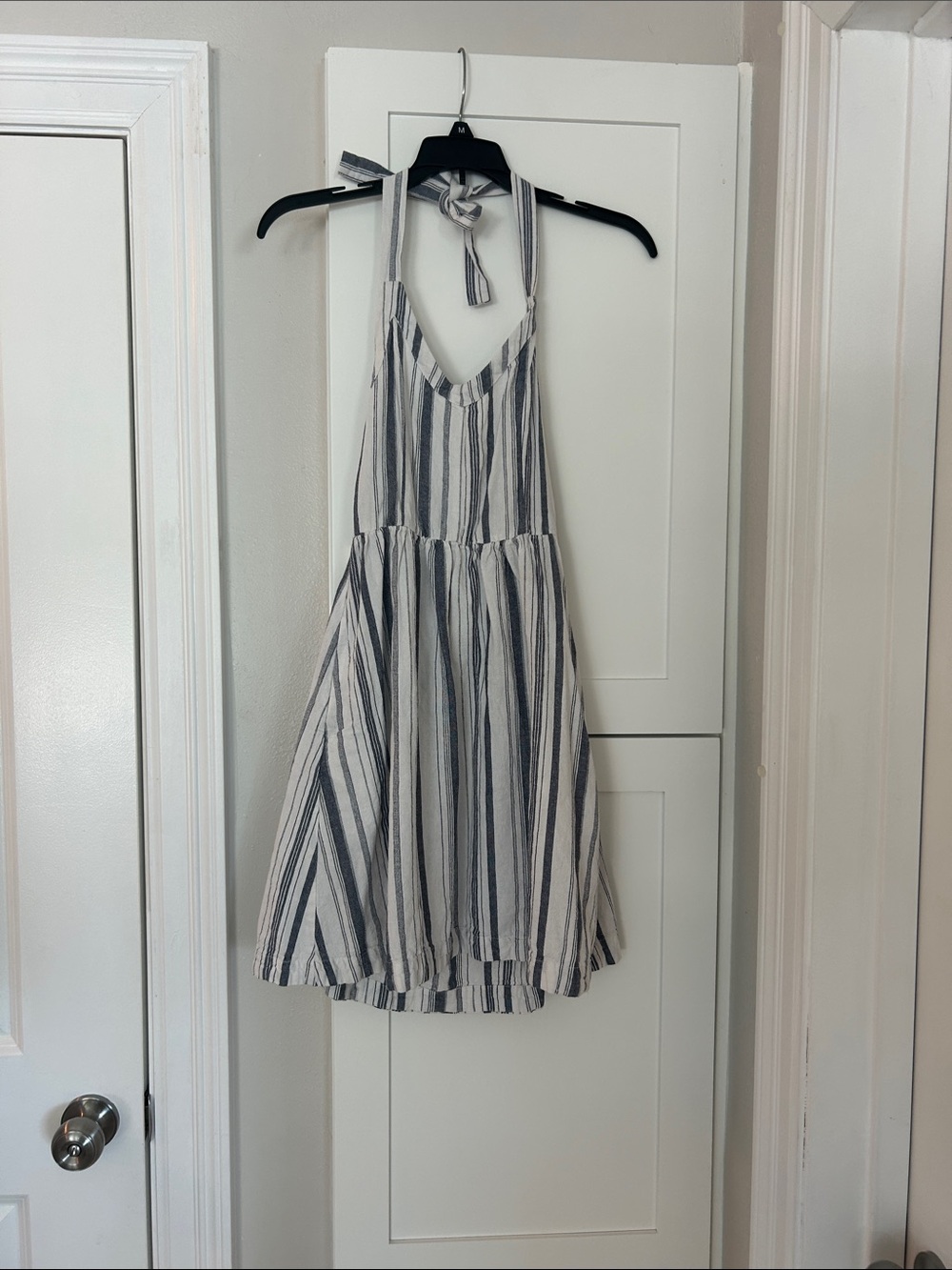 Roxy Striped Halter Mini Dress in White and Navy